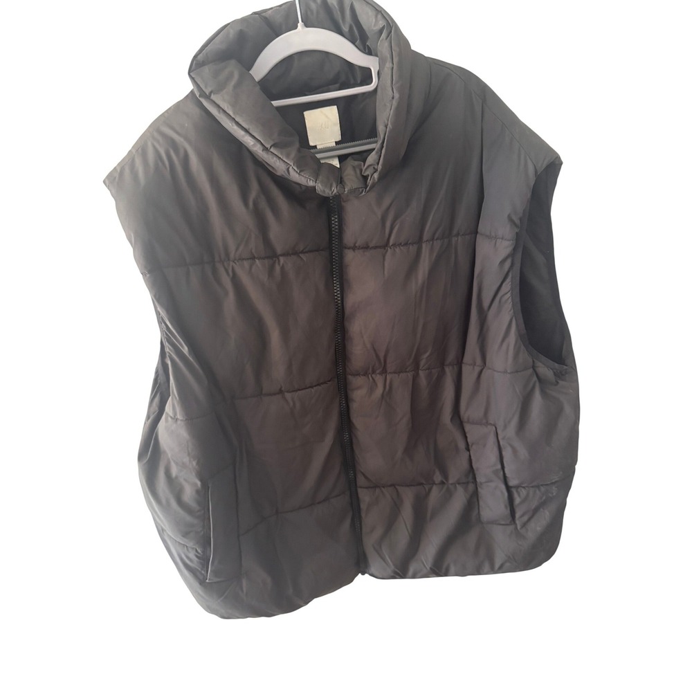 HM Oversized Puffy Vest Womens Large Black Puffer Sleeveless Quilted Jacket Zip